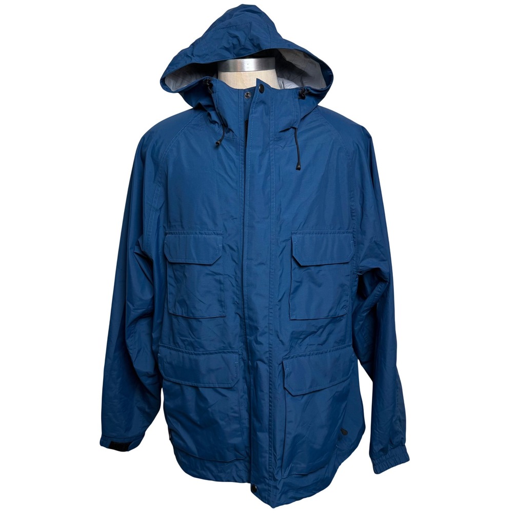 Duluth Trading Co Mens 2XL No-Rainer Waterproof Hooded Rain Jacket Blue 26716